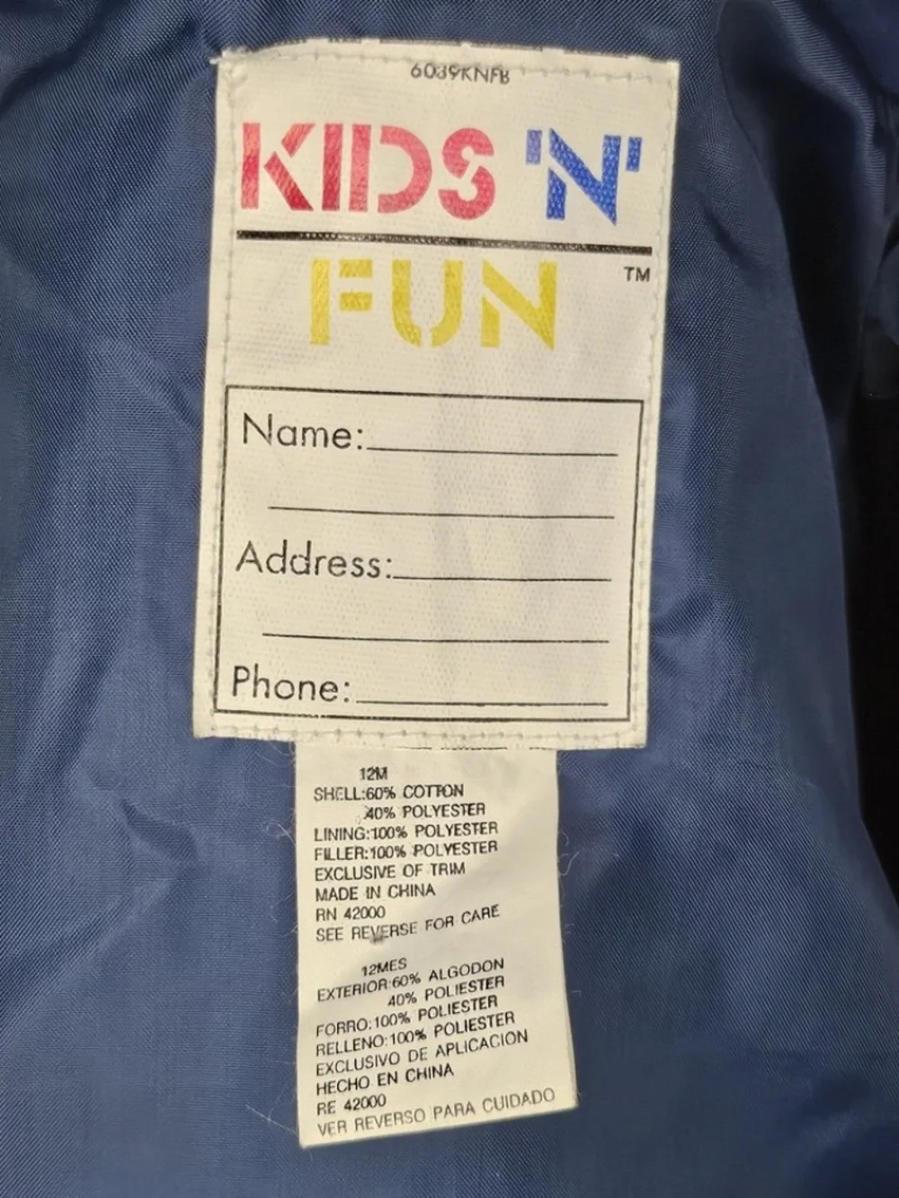VTG Kids N Fun Navy Blue Snap Front Removable Hoodie Quilted Jacket Dog Sled 12M